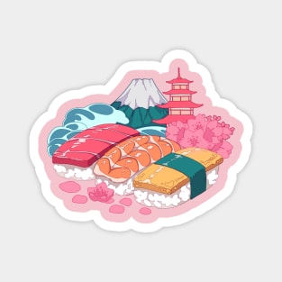 The delecious sushi, Mount fuji, Japanese shire and cherry blossom Magnet