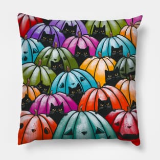 13 Black Cats in the Pumpkin Patch Pillow