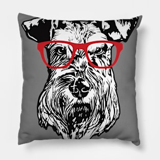 Cool Schnauzer Nerd with Red Glasses Pillow