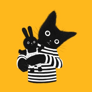 Black cat and rabbit T-Shirt