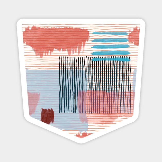 Pocket - Abstract Striped Geo Red Magnet by ninoladesign
