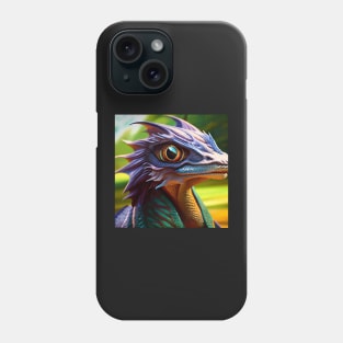 Purple, Green and Yellow Scaled Jungle Dragon with Big Eyes Phone Case