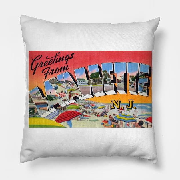 Greetings from Lavallette New Jersey, Vintage Large Letter Postcard Pillow by Naves