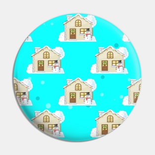 Christmas House Pattern - Light Blue Background Pin