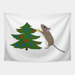 Cute brown gerbil decorating Christmas tree Tapestry