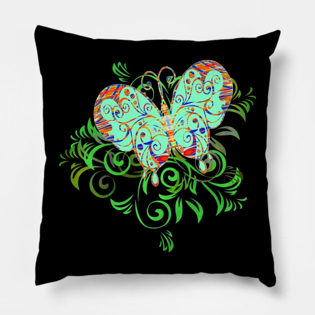 Decorative Green Butterfly Silhouette Art Pillow by Mazz M