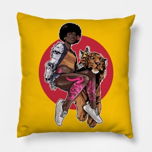 Tiger and a Lady - cyberpunk Pillow