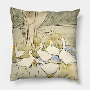 "Ducks" - vintage pastoral watercolor print by Theo van Hoytema (1873) Pillow