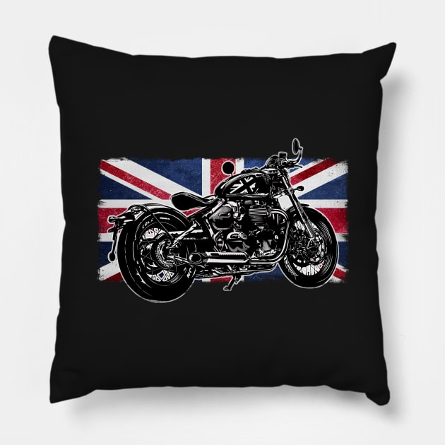 Bobber Motorcycle | Great Britain Flag | Custom Classic Motorcycles Pillow by SW-Longwave