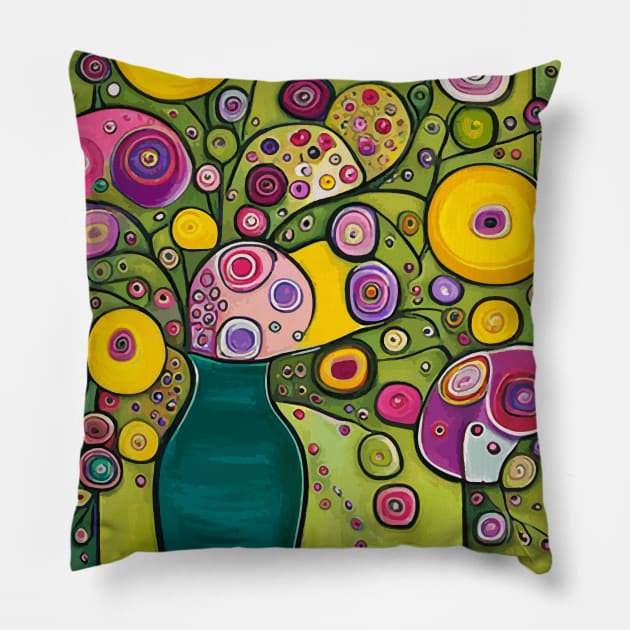 Cute Abstract Flowers in a Green Vase Still Life Painting Pillow by bragova