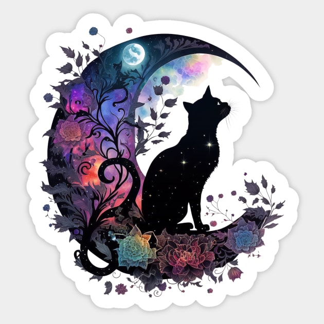 Black Cat Moon Sticker - Sticker Mania