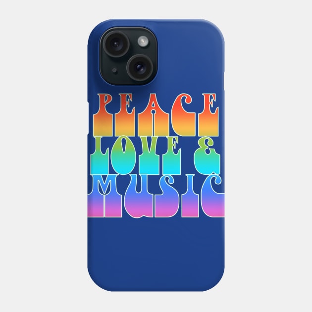 Peace Love And Music Retro Rainbow Graphic Phone Case by LittleBunnySunshine