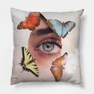 Eye and Butterflies Collage Pillow