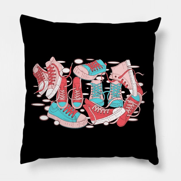Red and blue vintage sneakers design Pillow by Donperion