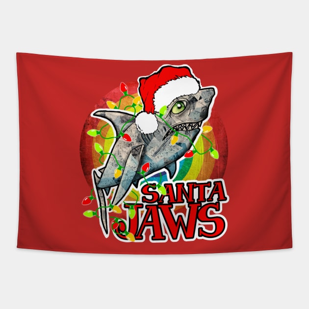 Santa Jaws Shark Tapestry by Tezatoons