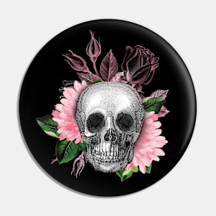 Skull and Pink Roses skull art design 3 Pin