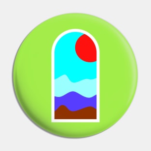 Red Sun Window Landscape Pin