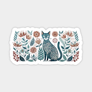 Vintage Cat and Flowers Magnet