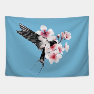 Beautiful Flying Swallow and Sakura Blossom - japanese painting Tapestry