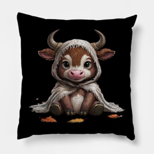 Halloween Fall Highland Cow Spooky Cute Baby Adorable Leaves Pillow