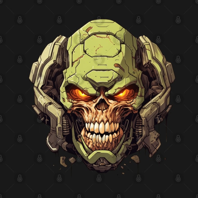 Space Doom Marine Classic Game Cyberpunk Skull by Nightarcade