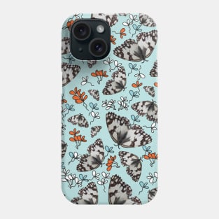 Butterflies and flowers. blue. white. red. butterfly. Phone Case