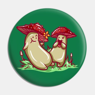 Mushroom Date Cartoon Cute Character Illustrated Cottagecore Pin
