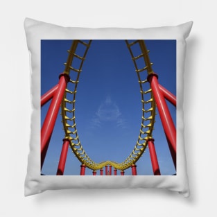 vivid red roller coaster on clear cloudless blue sky background structural 3D illustration design Pillow