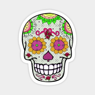 Yellow and Pink Flowers Sugar Skull Magnet