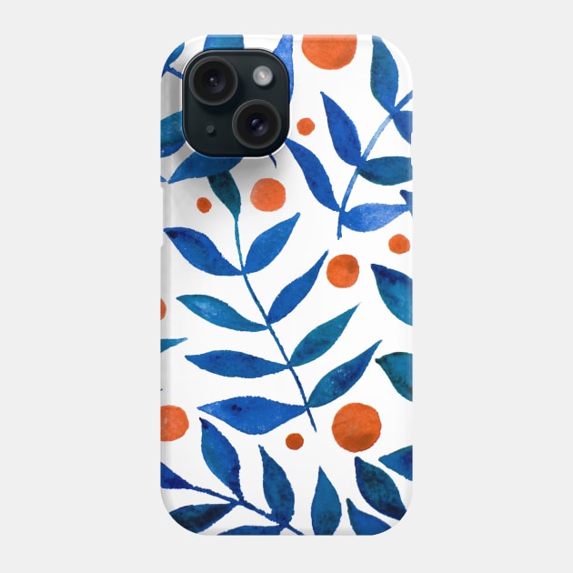 Watercolor branches and berries - blue and orange Phone Case by wackapacka