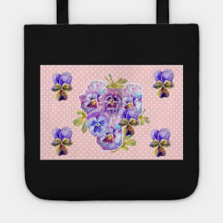 Purple Pansy Pink floral Dot Tote