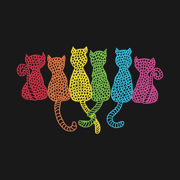 Rainbow Cats - Black Background by MariaJOR-Artist