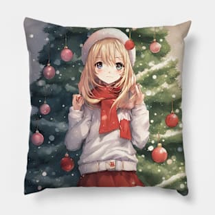 Anime Girl Christmas Tree Pillow