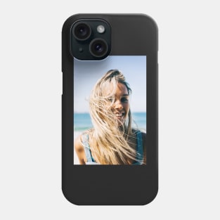 Young Pretty Blond Girl - Beach Portrait on Windy Morning Phone Case