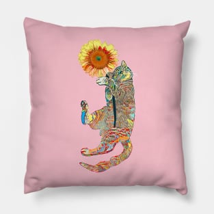 Cat lover gift sunflower and kitty Pillow