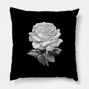 White Rose Black-White Illustration Pillow