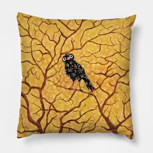 Forsythia Springtime Happy Blackbird Pillow