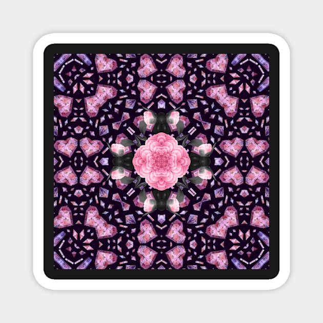 Crystal Hearts and Flowers Valentines Kaleidoscope pattern (Seamless) 30 Magnet by Swabcraft