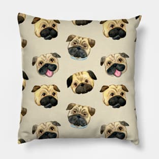 Cute Pug Face Pattern Pillow