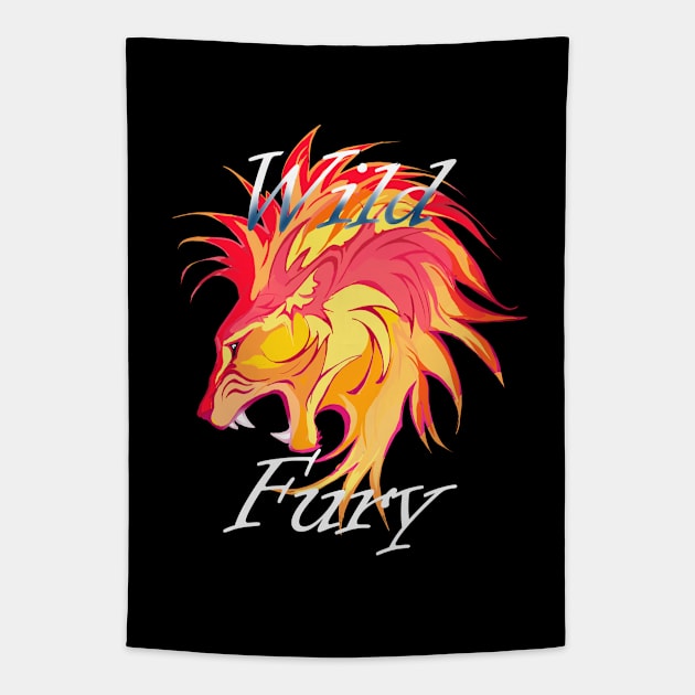 Lion Wild Fury filled, light Tapestry by Animalistics