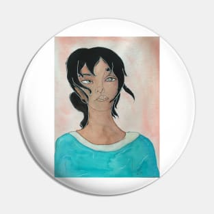 Girl black hair watercolour portrait Pin