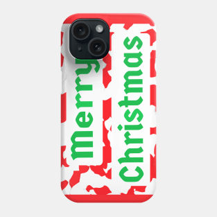 Merry Christmas Red and White Peppermint Candy Cane with Green Letters Phone Case