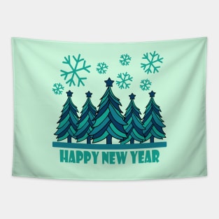 Happy New Year 2024 Tree Snowflakes Tapestry