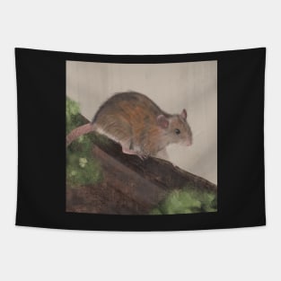 Wild Rat on Mossy Log Tapestry