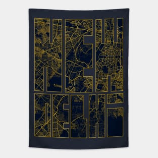 New Delhi, India City Map Typography - Gold Art Deco Tapestry