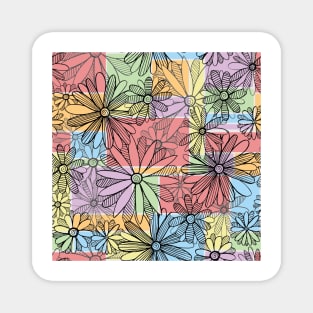 Patchwork Flowers and Stripes Pattern Magnet