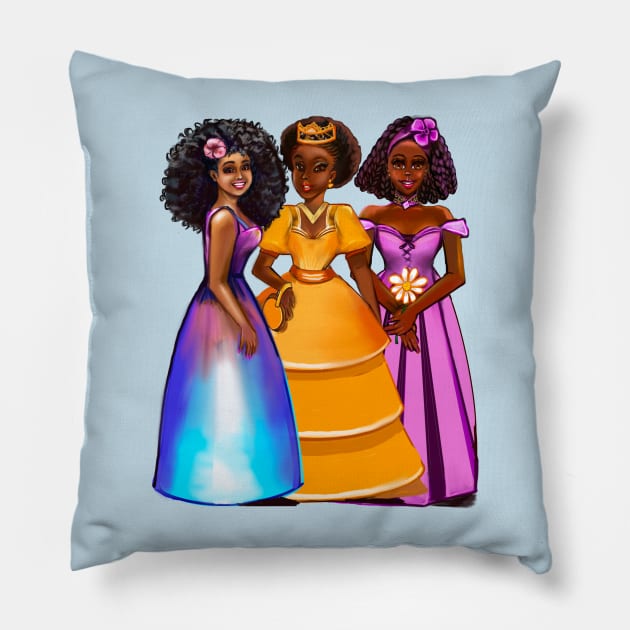The best Gifts for black girls 2022 Three afro princesses  ! beautiful  black girls with Afro hair, brown eyes and dark brown skin. black princess Pillow by Artonmytee