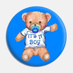 It's A Boy Teddy Bear with Pacifier Pin