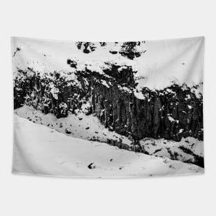 Texture of Basalt Columns and Snow in Iceland B&W Tapestry