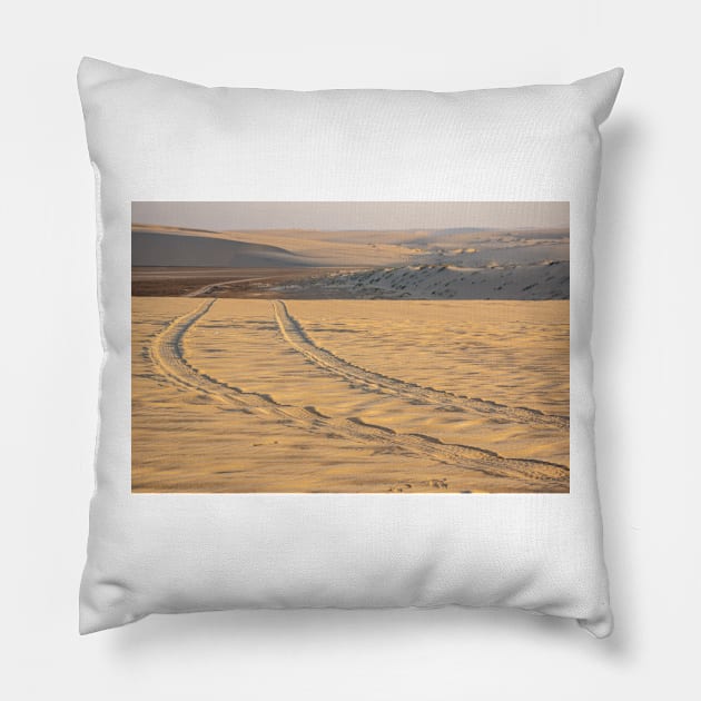 Doha sandhills and car tracks. Pillow by sma1050